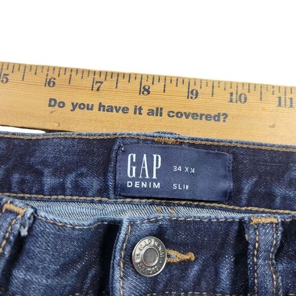 GAP Jeans Mens 34x32.5 Tag 34x34 Slim Fit Denim Dark Wash - Picture 2 of 7
